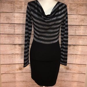 DEREK HEART Black/Gray Striped Long Sleeve Dress